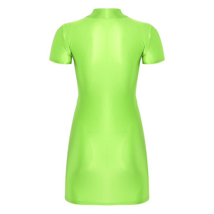 Signature Glossy Mock Neck Mini Dress For Tropical