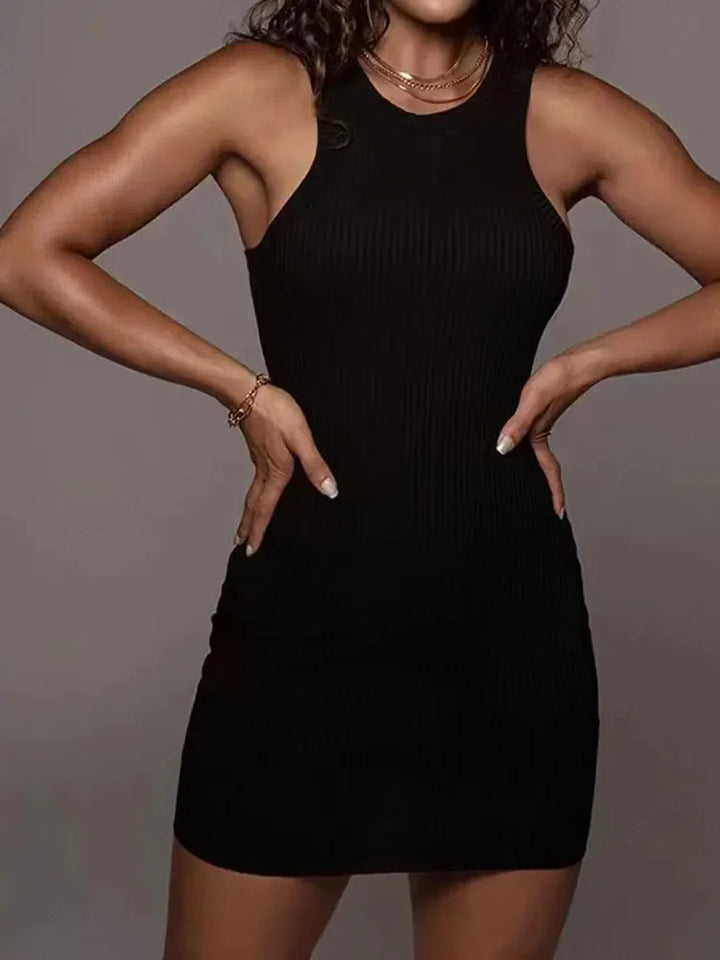 Black Ribbed Bodycon Mini Dress Women Sleeveless