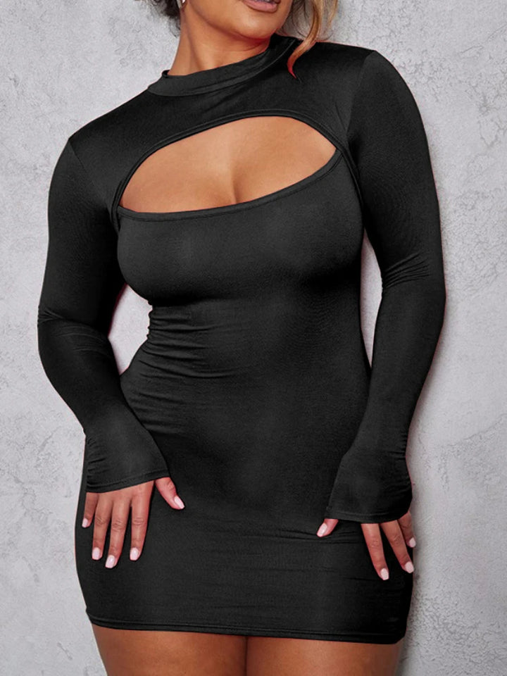 Sexy Hollow Bodycon Wrap Dress Long Sleeve Mini