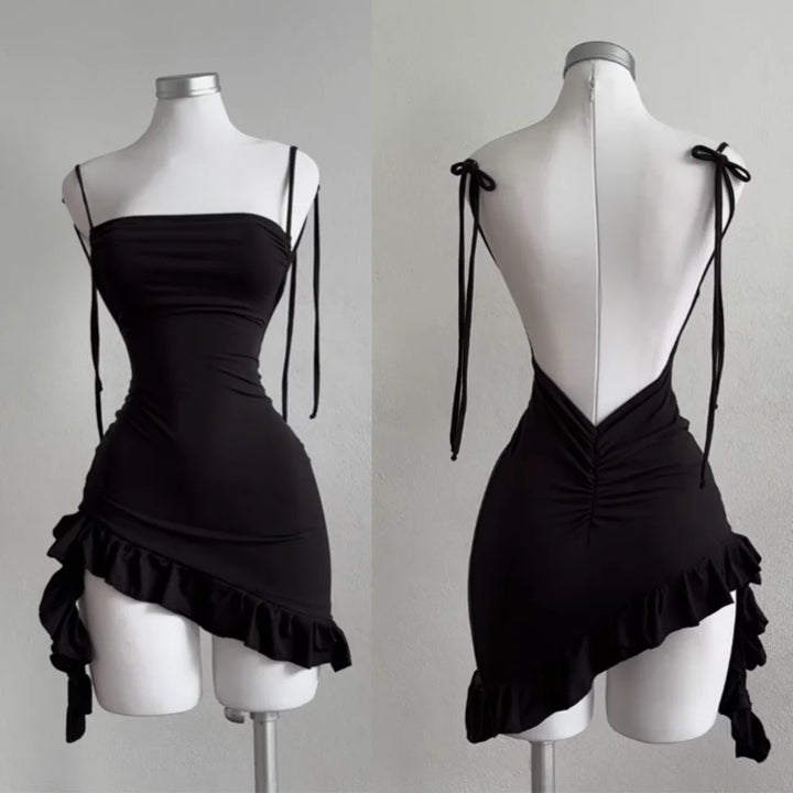 Y2K Backless Lace Up Ruffle Mini Dress For Women