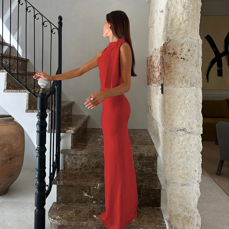 Hugcitar Patchwork Knit Maxi Dress Y2k Slim Fit