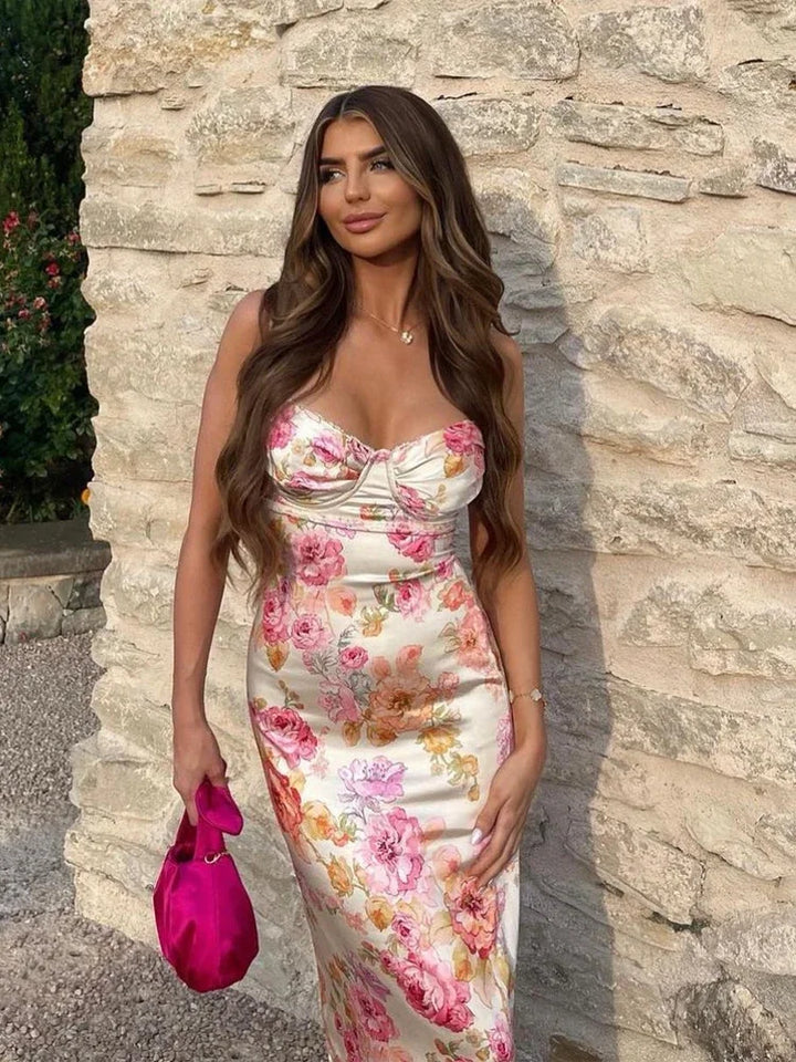 Floral Spaghetti Strap Maxi Dress Wedding Guest