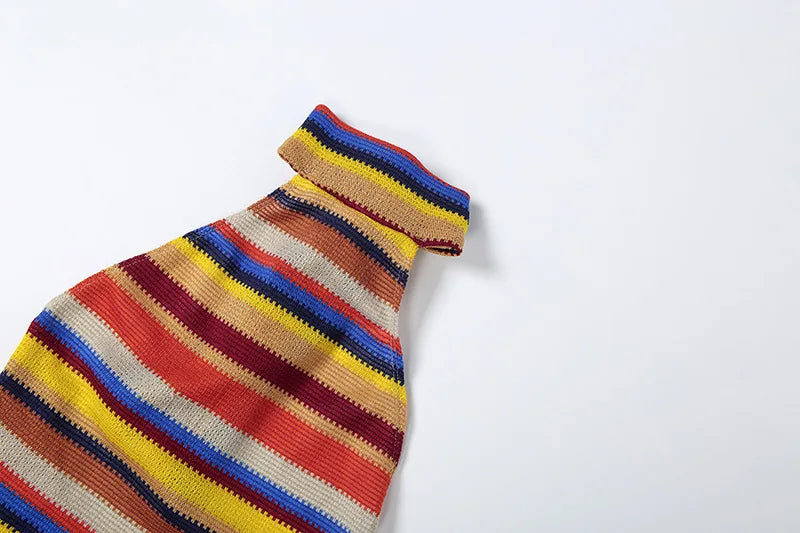 Luxurious Knit Stretch Stripe Halter Dress