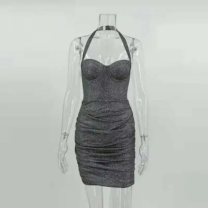 Giyu Black Glitter Strapless Bodycon Mini Dress