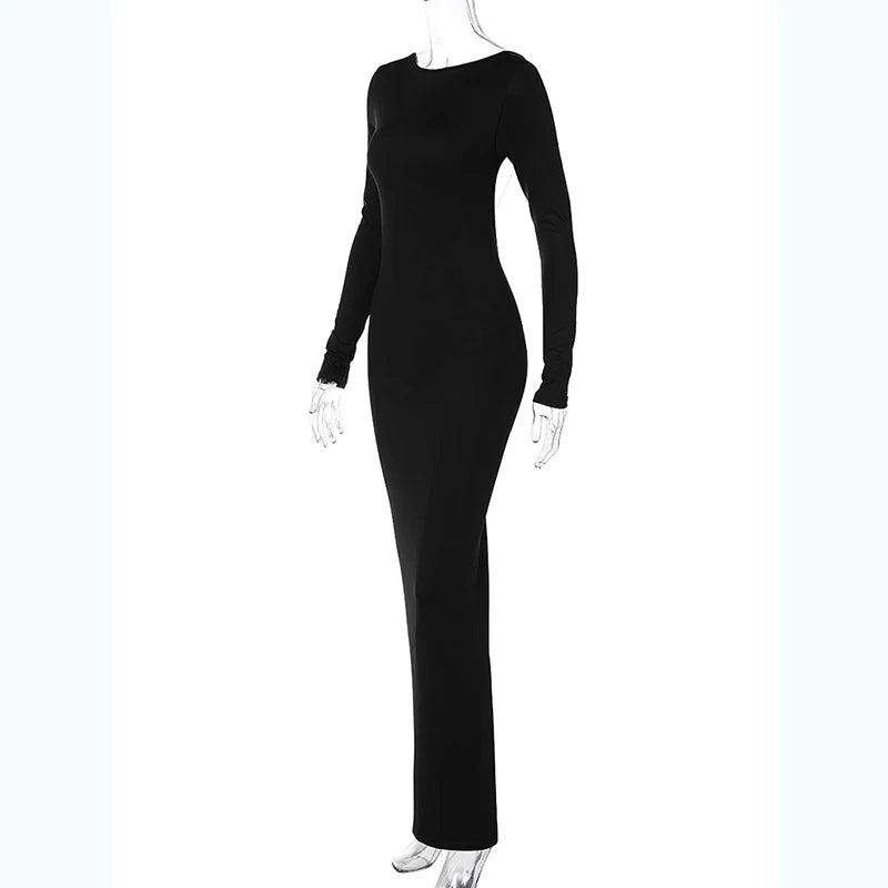 Hugcitar Solid Knit Bodycon Maxi Dress