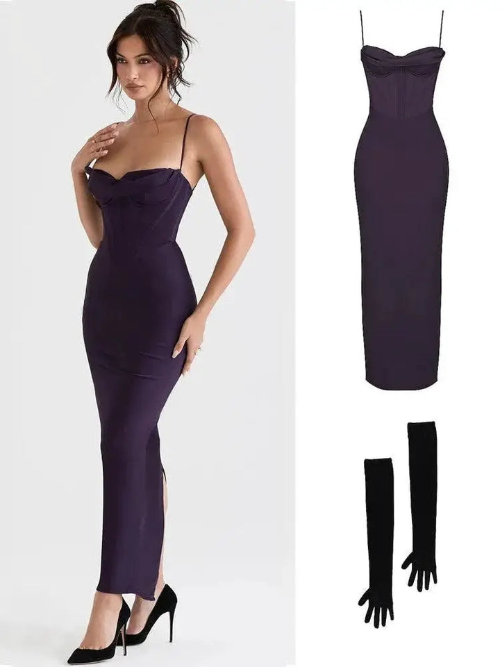 Elegant Pink Satin Maxi Bodycon Dress for Chic Events