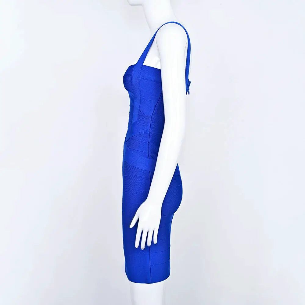 BEAUKEY Blue Spaghetti Strap Women Mini Bandage Dress Bodycon Sexy Above Knee Length Bodycon Party Club Dress XL Classic Vestido