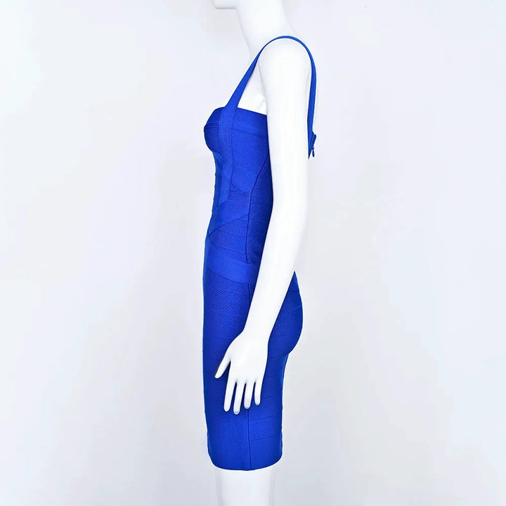 BEAUKEY Blue Spaghetti Strap Women Mini Bandage Dress Bodycon Sexy Above Knee Length Bodycon Party Club Dress XL Classic Vestido
