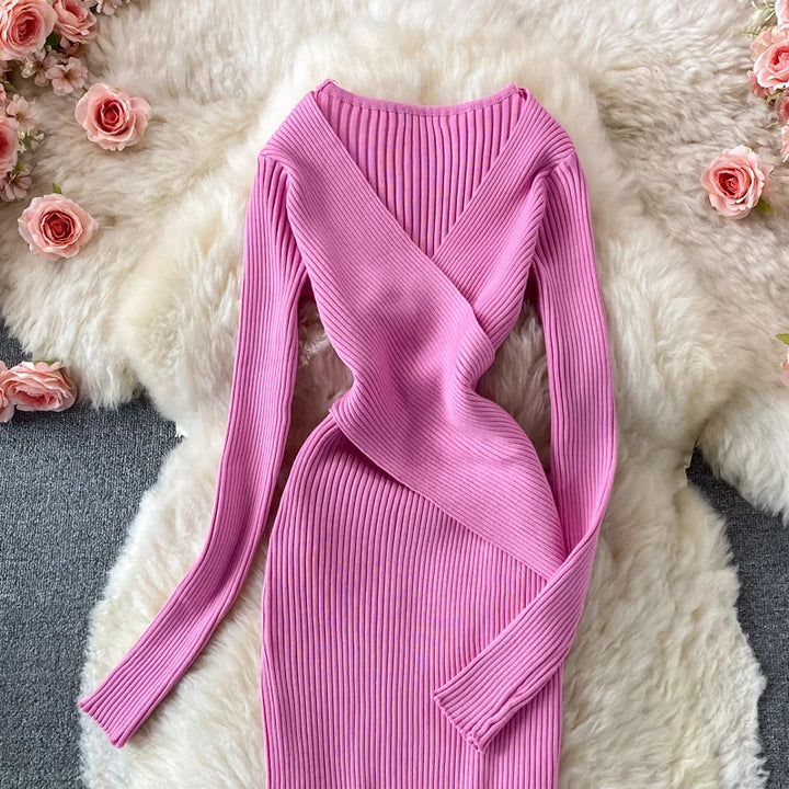 Yuumuoo Women Elegant Cross V Neck Slim Waist