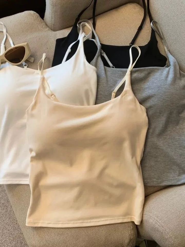CHUANGERM Sexy Camisole Tank Top Women Simple Sling Strap Vest Slimming Summer Outerwear Inner Wear With Chest Pad For Girls