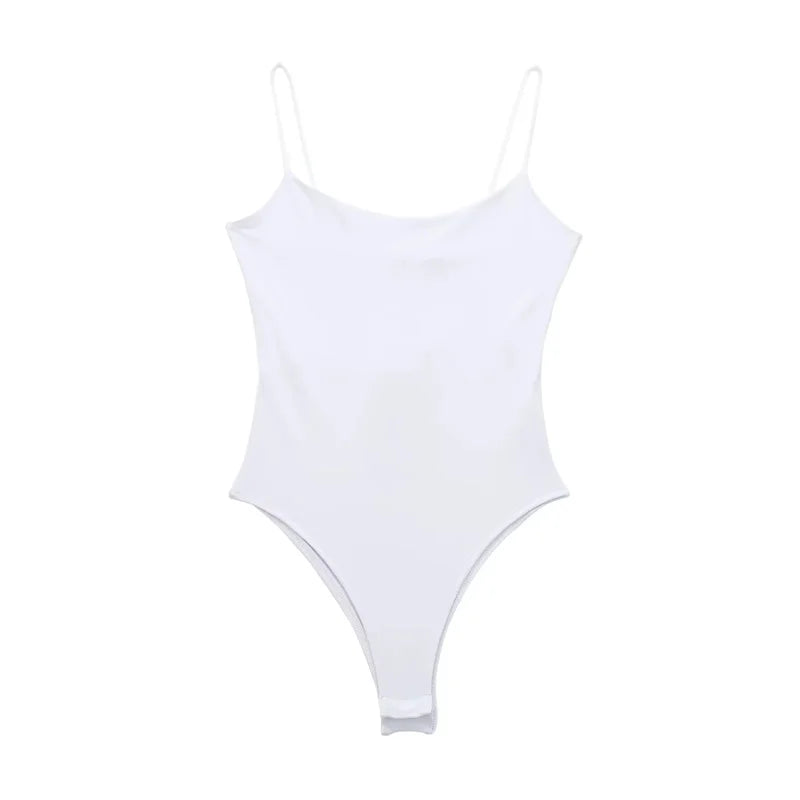 Mujer White Backless Sleeveless Bodycon Bodysuit