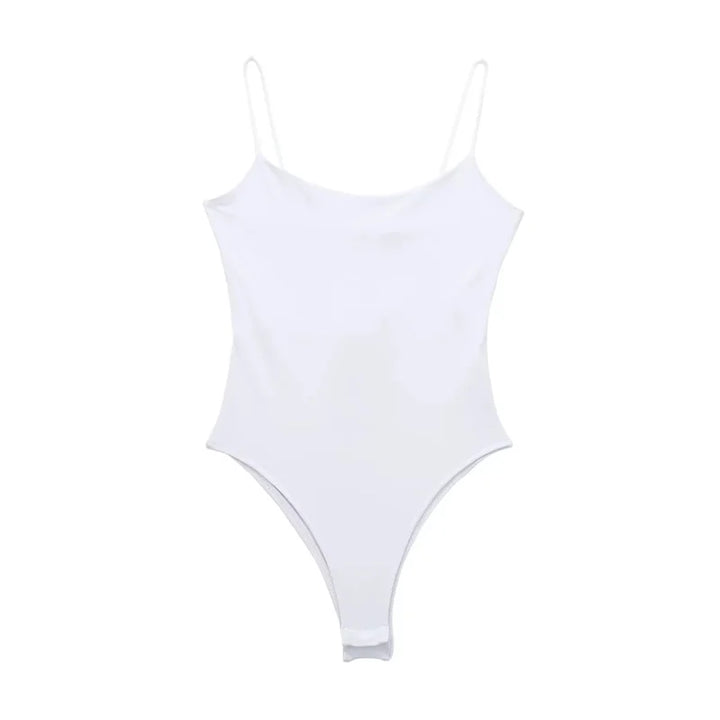 Mujer White Backless Sleeveless Bodycon Bodysuit