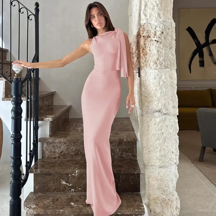 Hugcitar Fashion Solid O Neck Sleeveless Patchwork Sexy Bodycon Maxi Prom Dress Summer Women Clothes Party Festival Club Y2K
