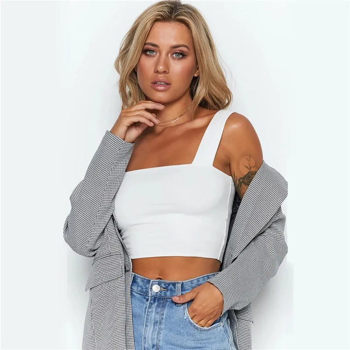 Dozw White Elastic Backless Crop Top