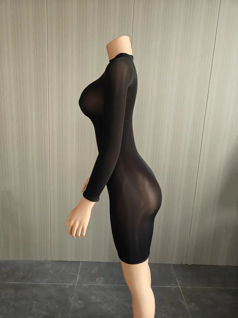 Oil Shiny See Through Bodycon Mini Dress