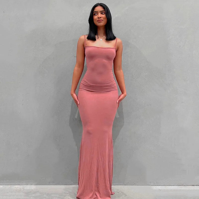 WuziJing Satin Slip Maxi Dress Sleeveless Backless