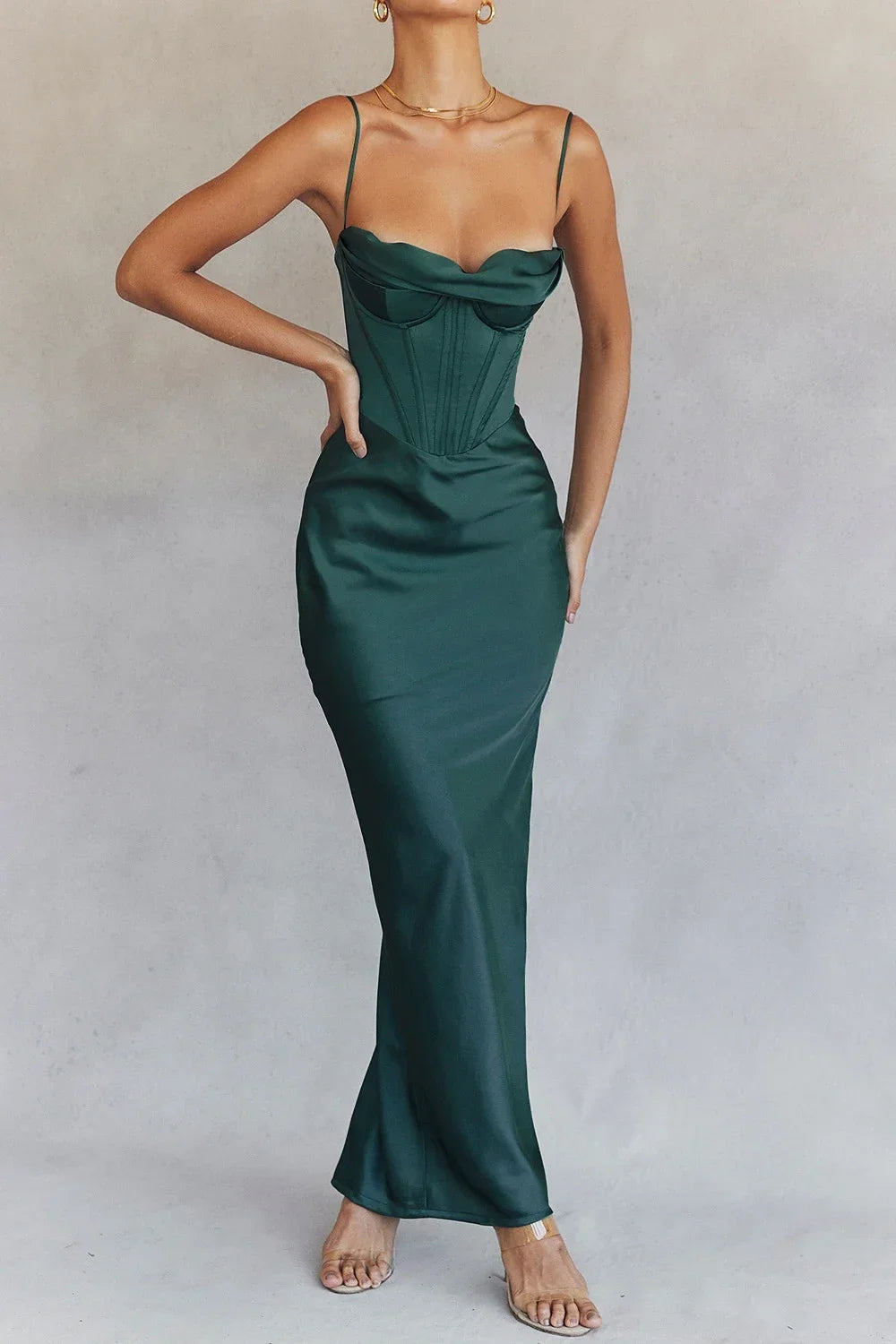Elegant Satin Pink Maxi Dress For Wedding Or Party