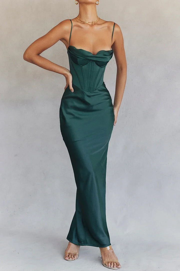 Elegant Satin Pink Maxi Dress For Wedding Or Party