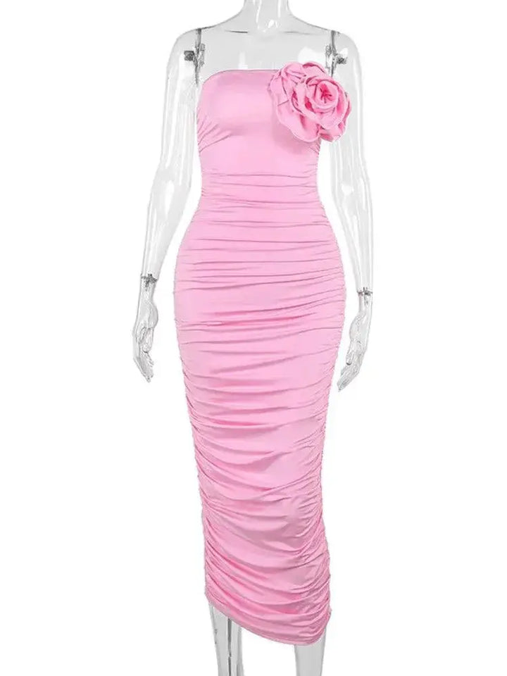 3D Floral Maxi Dress Elegant Womens Fashion Attire
