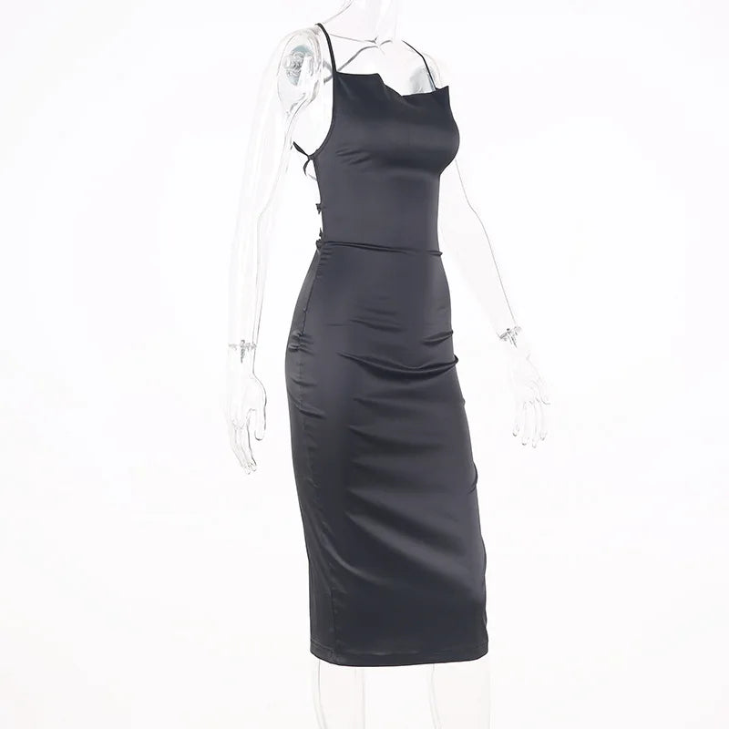 Elegant Satin Lace Midi Gown Exclusive Slim Sheath