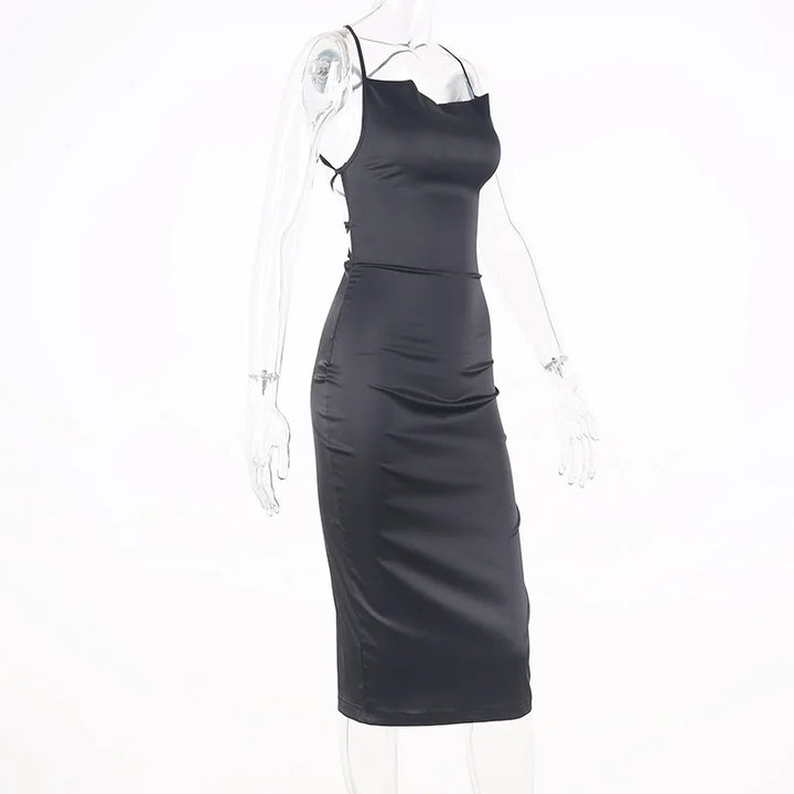 Elegant Satin Lace Midi Gown Exclusive Slim Sheath