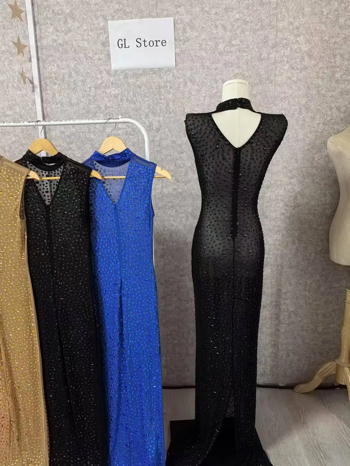 Luxury Rhinestone Maxi Evening Dress For Prom