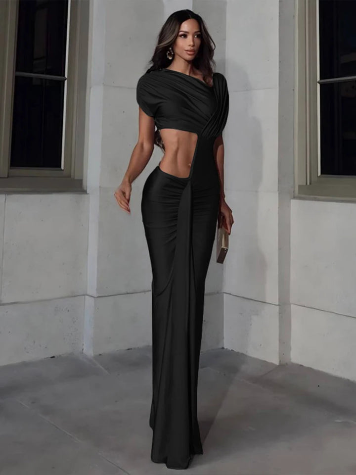 Nibber Irregular Hollow Dress Women Ruched Bodycon