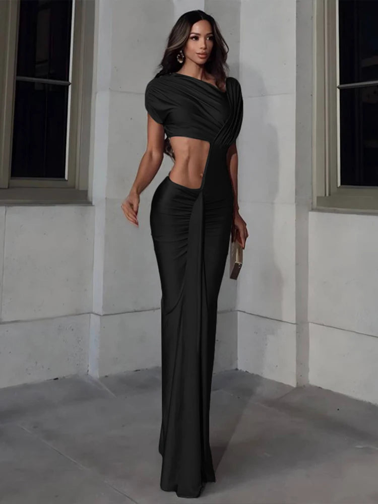 Elegant Women Waistless Maxi Dress With Hollow
