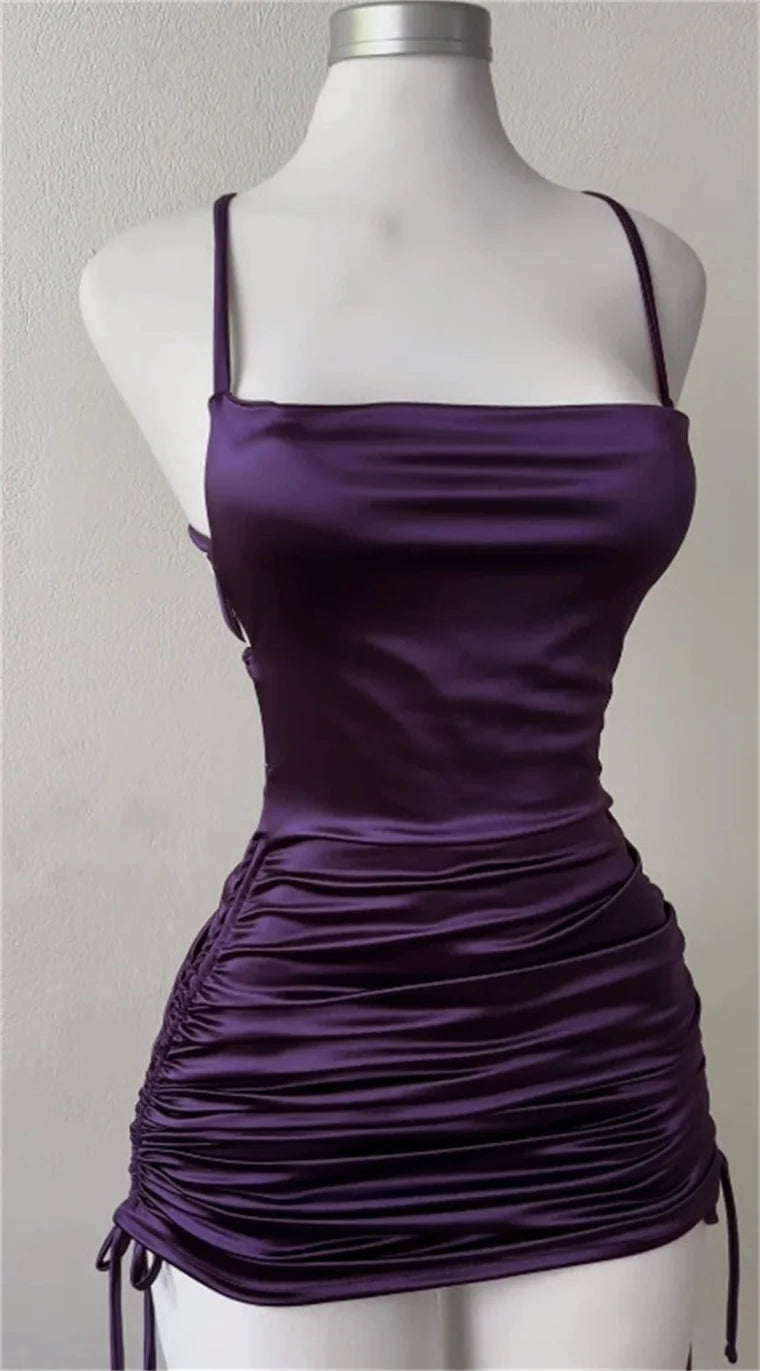 Sexy Sleeveless Backless Bodycon Mini Dress Satin