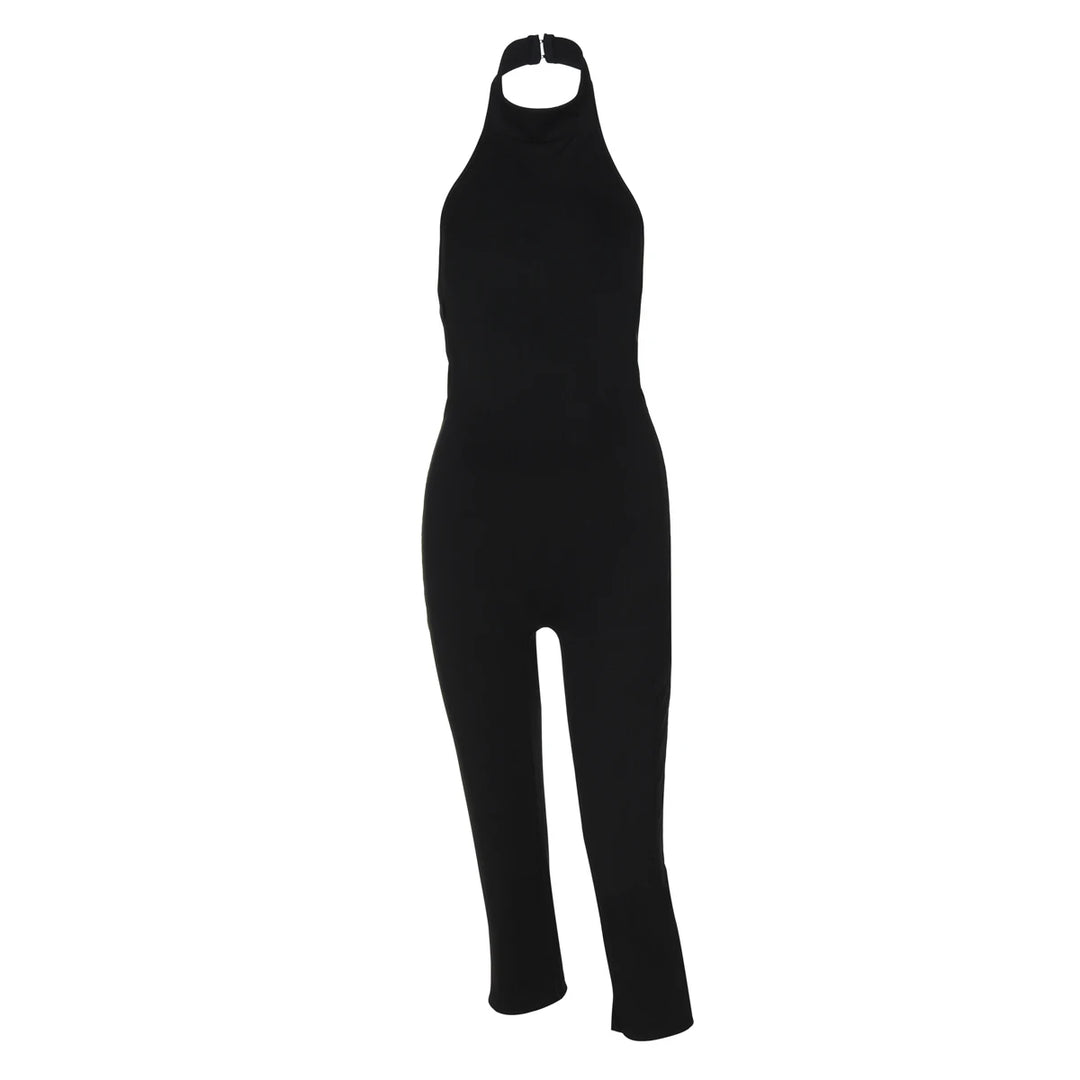 Elegant Ribbed Knit Halter Neck Bodycon Jumpsuit