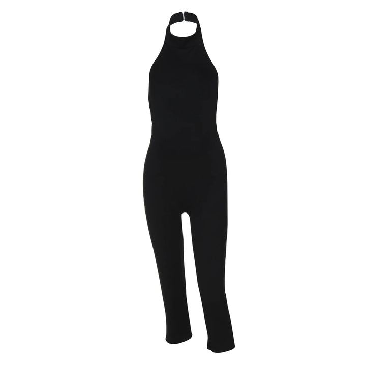 Elegant Ribbed Knit Halter Neck Bodycon Jumpsuit