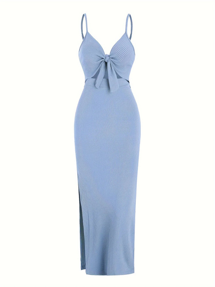 Floral Knit V Neck Sleeveless Backless Long Dress