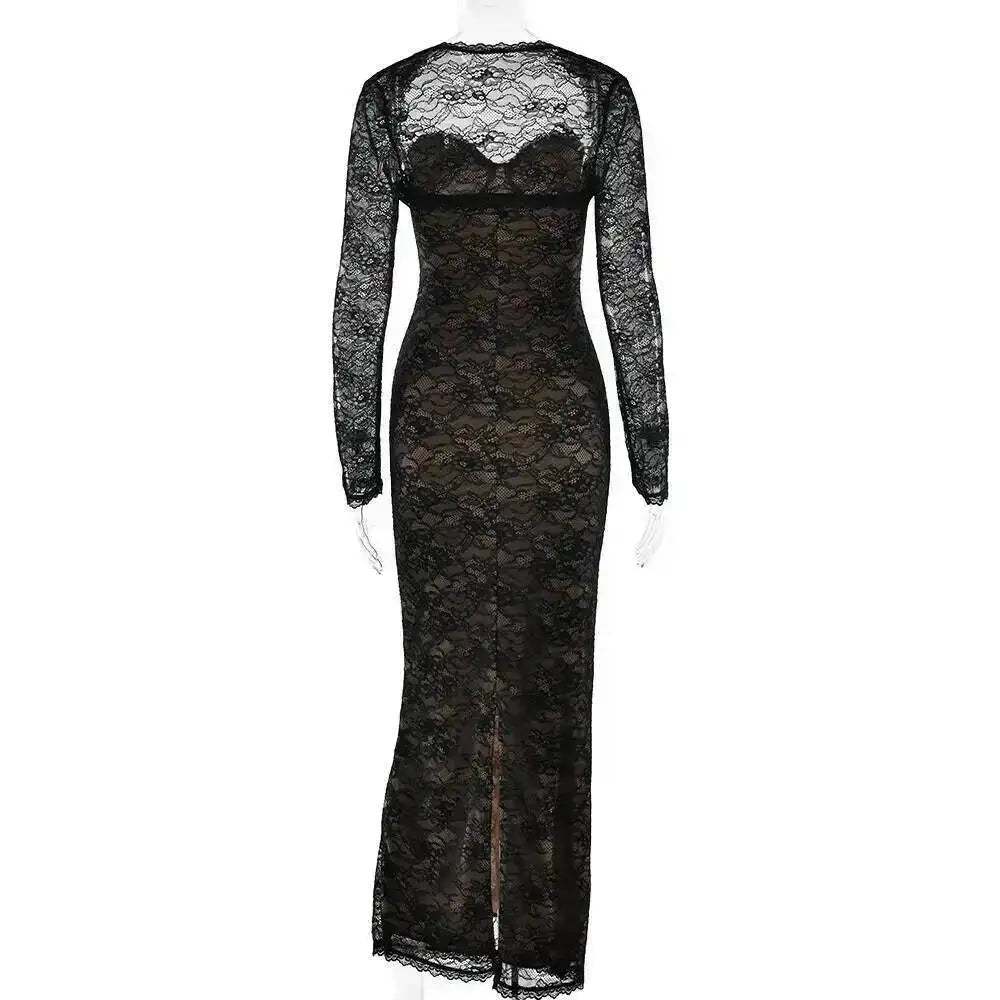 Elegant Strapless Lace Slim Bodycon Maxi Dress For