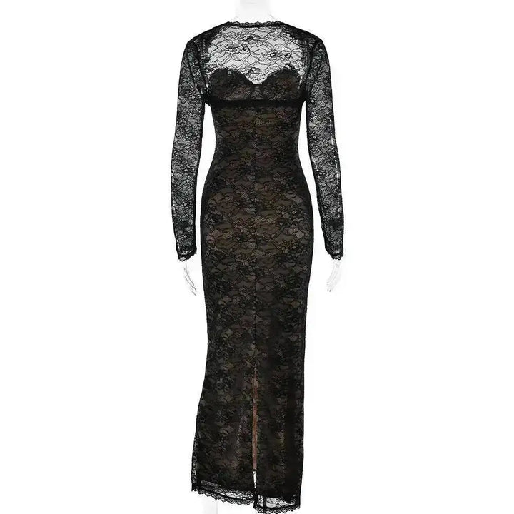 Elegant Strapless Lace Slim Bodycon Maxi Dress For
