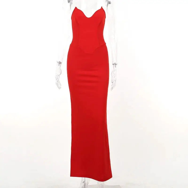 WannaThis Corsets Tube Midi Dress Backless Bodycon 2023