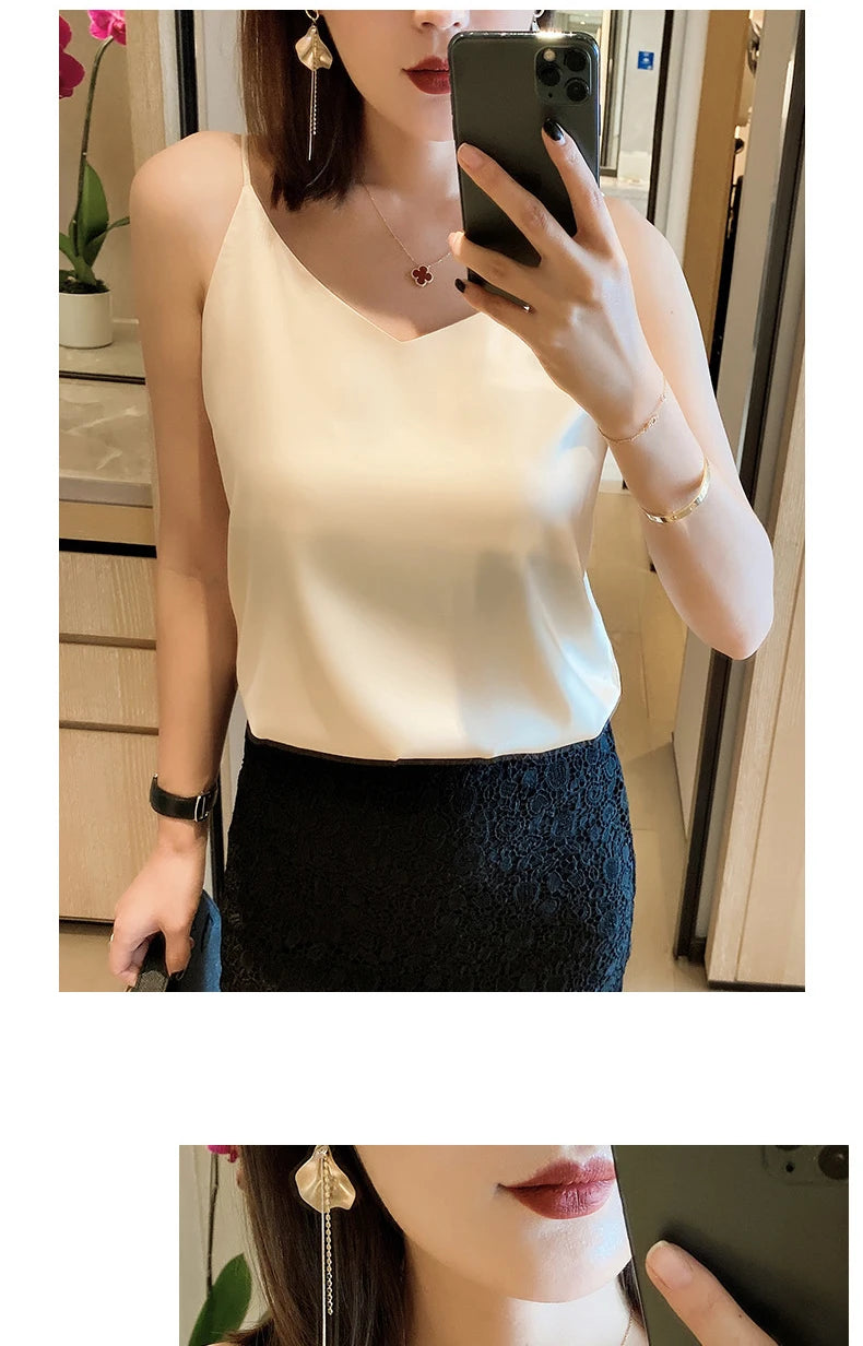 Women Sleeveless Chiffon V Neck Camisole