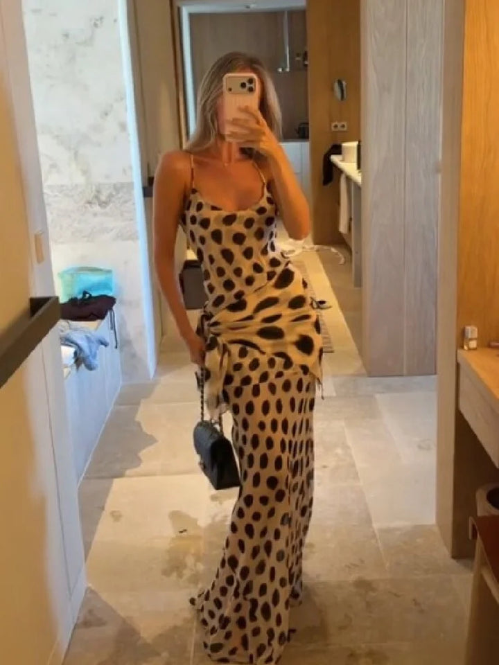 Stylish Animal Print Maxi Slip Dress With V Neck
