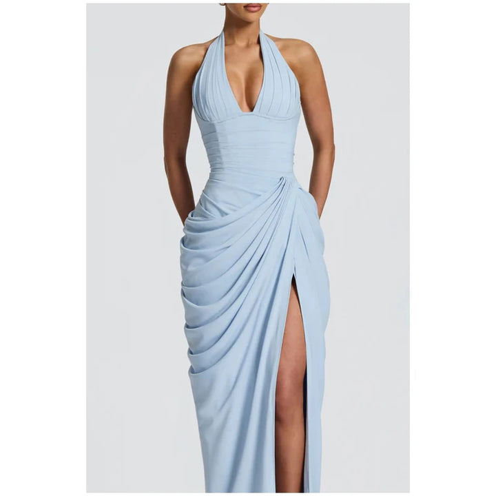 Solid Satin Cowl Neck Dress Women Sleeveless Elegant Ruched Waist Fishtail Bodycon Summer Party Elegance
