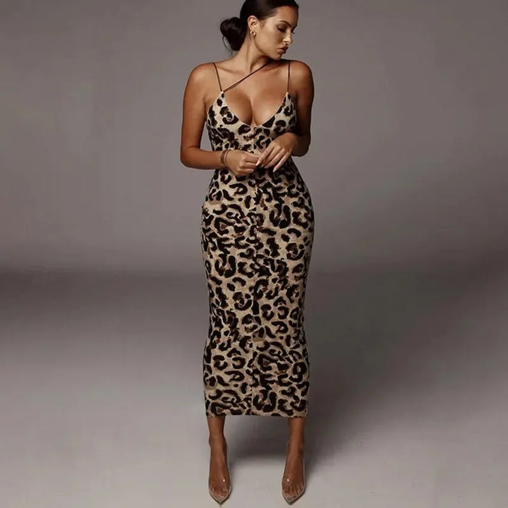 Dulzura Leopard Bodycon Midi Dress Party Club