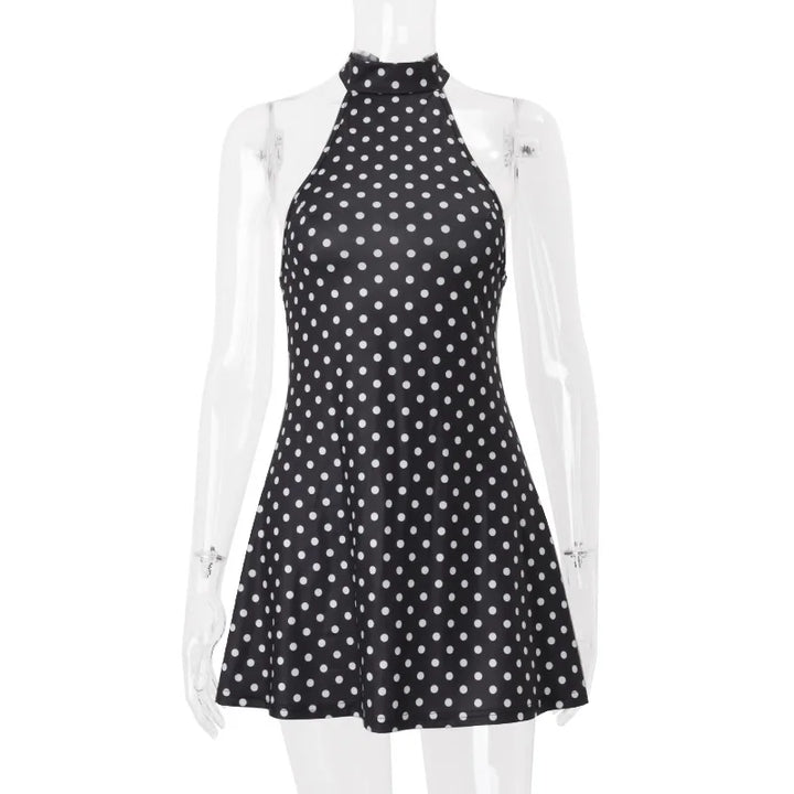 Limited Signature Dot Halter Backless Knit Evening