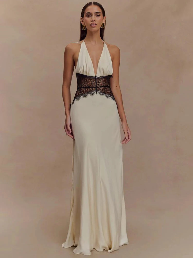 Elegant Backless Maxi Dress Women Summer Halter Gown