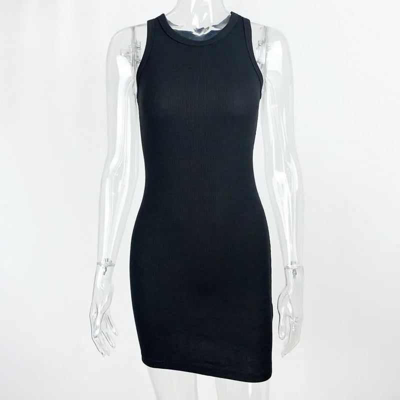 Premium Black Ribbed Bodycon Mini Dress With High