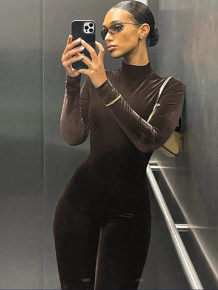 Dulzura Velvet Y2k Bodycon Jumpsuit For Women