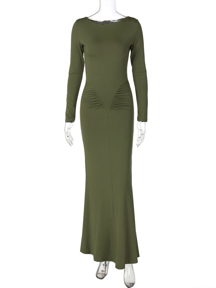 Hugcitar Autumn Solid Y2K Long Sleeve Maxi Dress