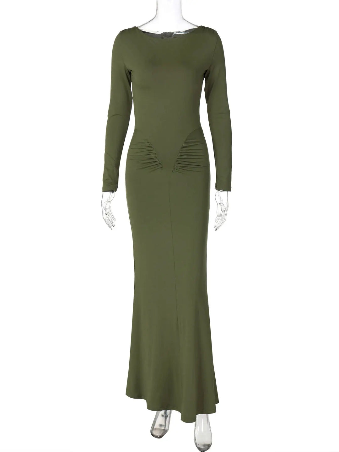 Hugcitar Autumn Solid Long Sleeve Draped Sexy Bodycon Maxi Prom Dress Women Fashion Y2K Outfits Evening Party Festival Club