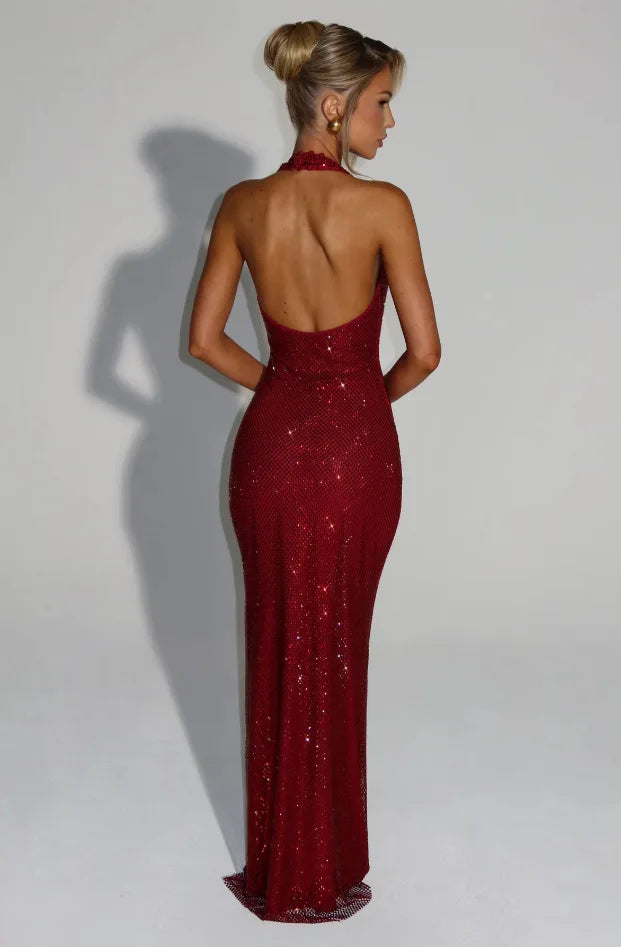 Sleeveless Sequined Mesh Maxi Dress Bodycon