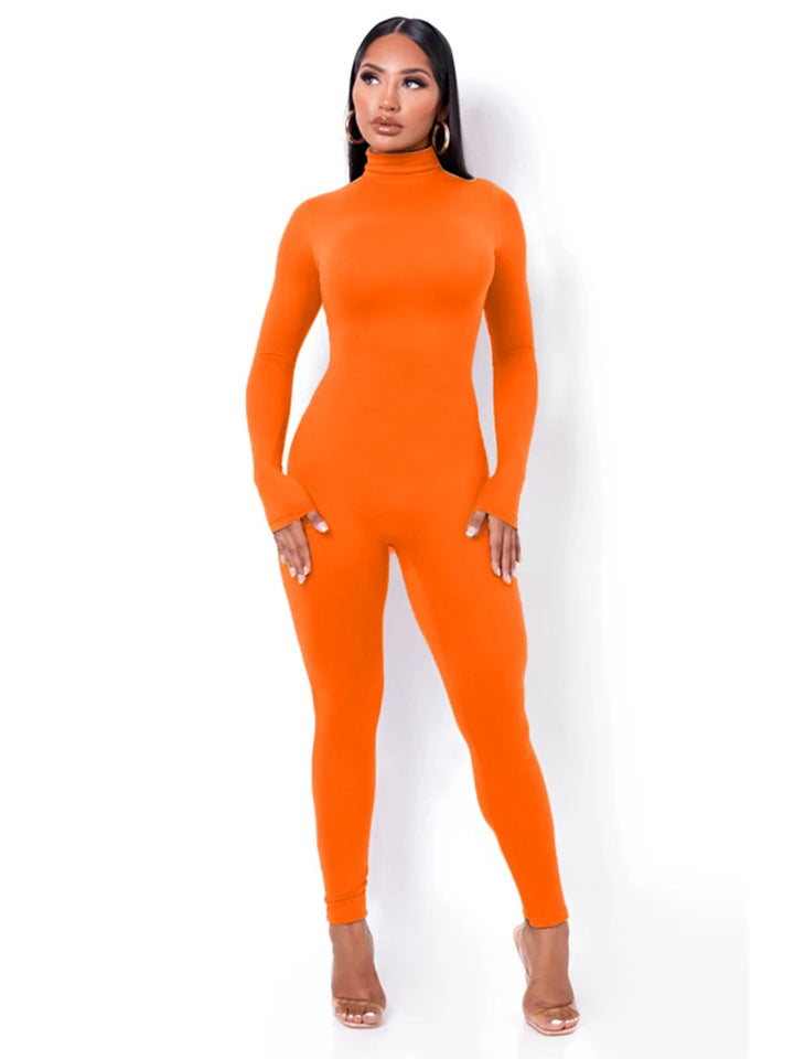 Hugcitar Long Sleeve Turtleneck Bodycon Jumpsuit