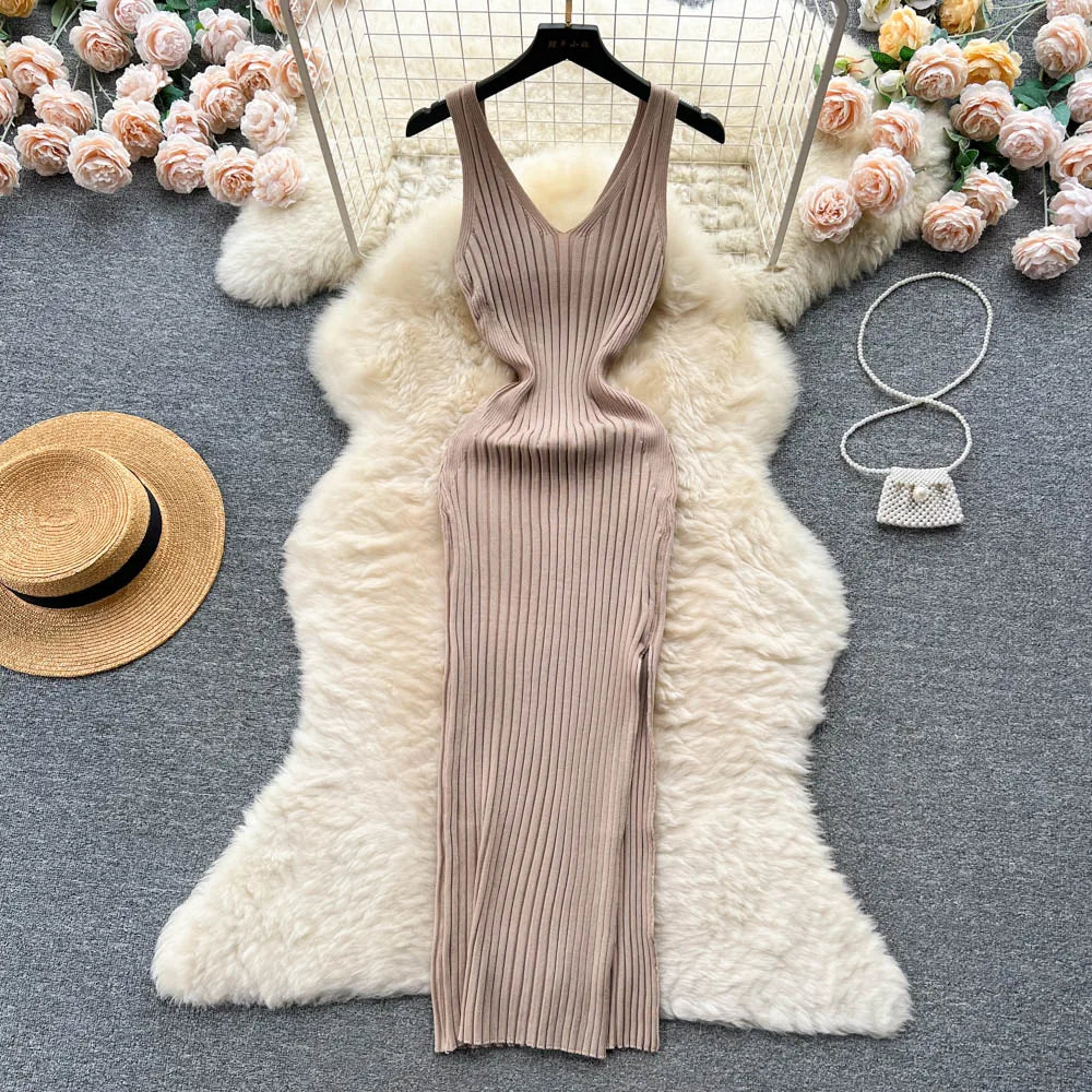 Chic Knit Wrap Dress For Women Autumn Bodycon Midi