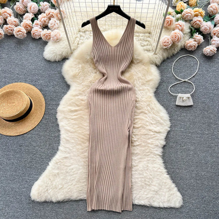 Chic Knit Wrap Dress For Women Autumn Bodycon Midi