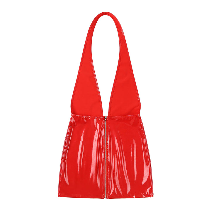 Trendy Msimis Patent Leather Backless Mini Dress